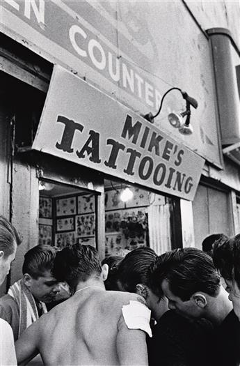 BRUCE DAVIDSON (1933- ) Mikes tattooing, from the series Brooklyn Gang.